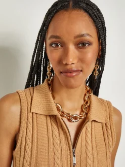 Accessories|Necklaces|Misook Hammered Oval Link Short Necklace Gold