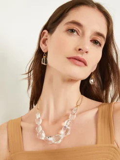 Accessories|Necklaces|Misook Handmade Crystal Nugget Mixed Back Necklace Crystal/Gold