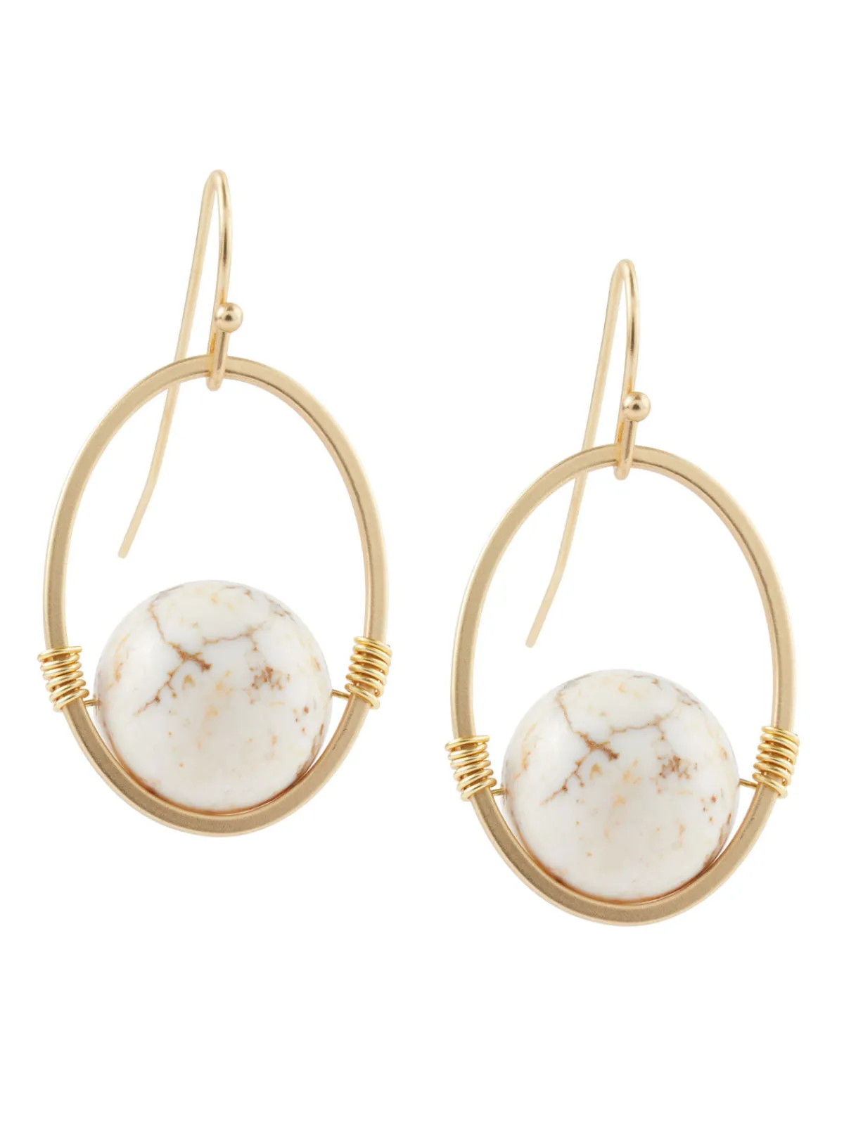 Accessories|Earrings|Misook Handmade Gold Magnesite Drop Bead Earrings White/Gold