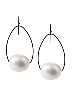 Accessories|Earrings|Misook Handmade Matte Black Cotton Pearl Drop Earrings Pearl/Silver