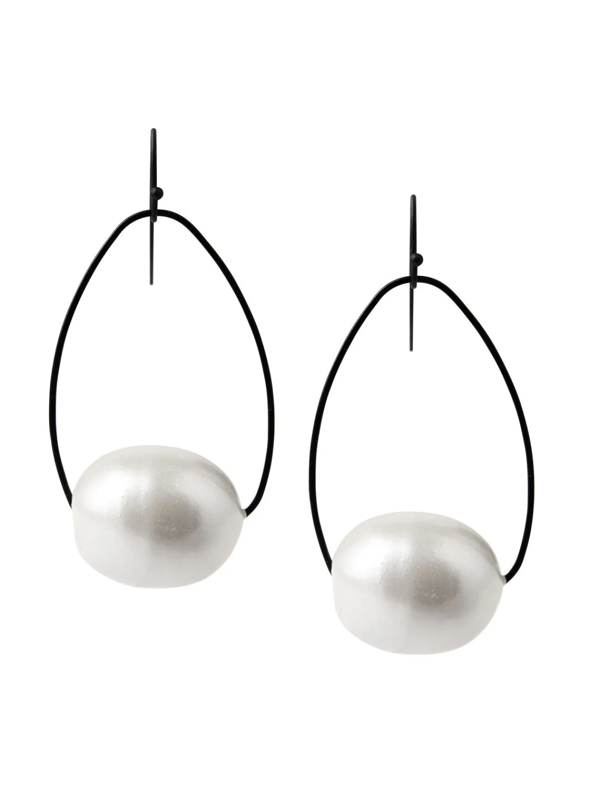 Accessories|Earrings|Misook Handmade Matte Black Cotton Pearl Drop Earrings Pearl/Silver