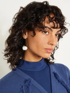 Accessories|Earrings|Misook Handmade Matte Black Cotton Pearl Drop Earrings Pearl/Silver