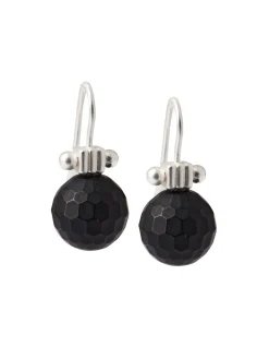 Accessories|Earrings|Misook Handmade Matte Black Onyx Crystal Column Top Earring MatteBlack/Silver