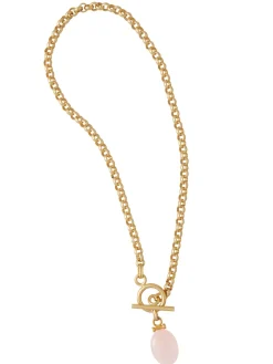 Accessories|Necklaces|Misook Handmade Rose Quartz Pendant Toggle Chain Necklace Gold/Rose