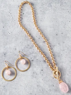 Accessories|Necklaces|Misook Handmade Rose Quartz Pendant Toggle Chain Necklace Gold/Rose
