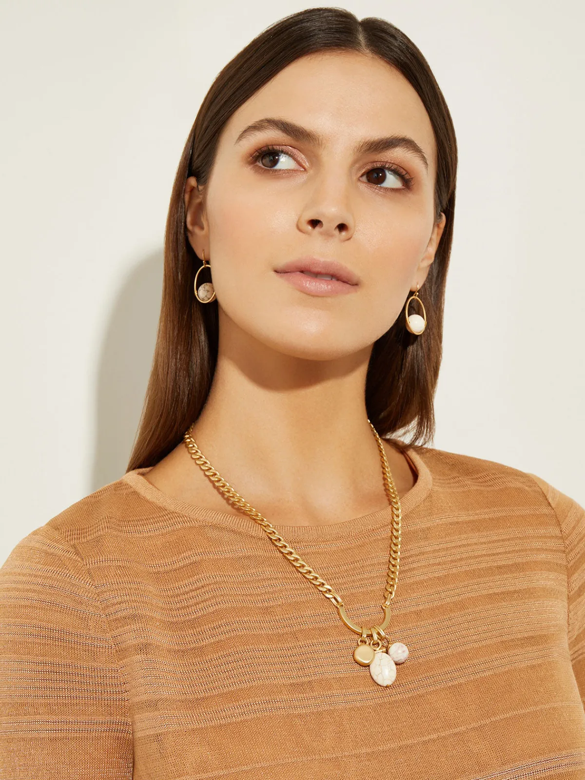Accessories|Necklaces|Misook Handmade White Magnesite Pendant Chain Necklace White/Gold