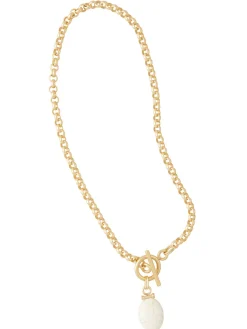 Accessories|Necklaces|Misook Handmade White Magnesite Pendant Toggle Chain Necklace White/Gold