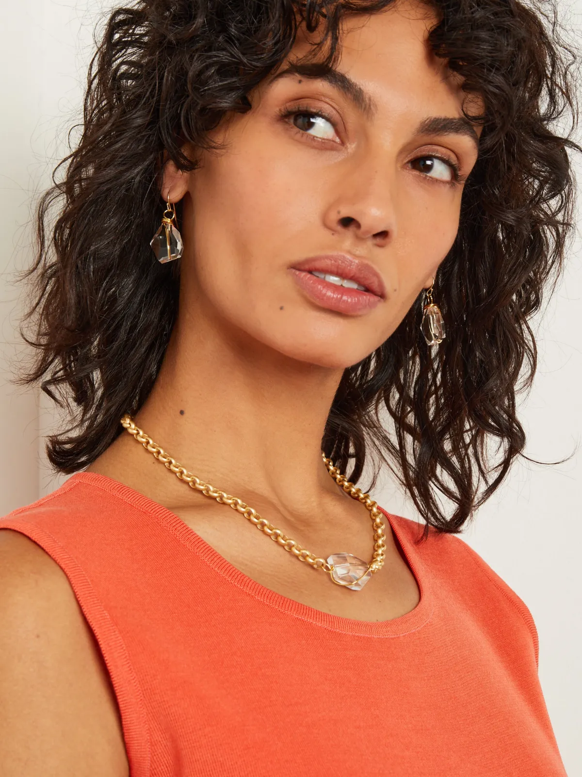 Accessories|Necklaces|Misook Handmade Wire Wrapped Crystal Nugget Matte Gold Rolo Chain Necklace Crystal/Gold