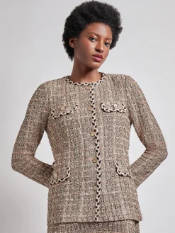 Jackets & Coats|Misook Heritage Fit Braid Trim Tweed Knit Jacket Sand/Biscotti/Black
