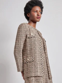 Jackets & Coats|Misook Heritage Fit Braid Trim Tweed Knit Jacket Sand/Biscotti/Black