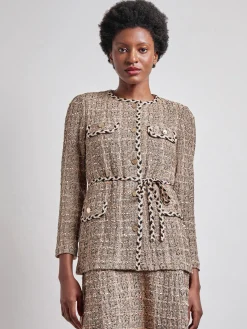 Jackets & Coats|Misook Heritage Fit Braid Trim Tweed Knit Jacket Sand/Biscotti/Black