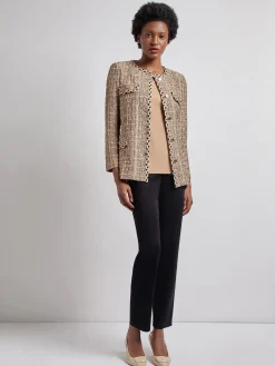Jackets & Coats|Misook Heritage Fit Braid Trim Tweed Knit Jacket Sand/Biscotti/Black