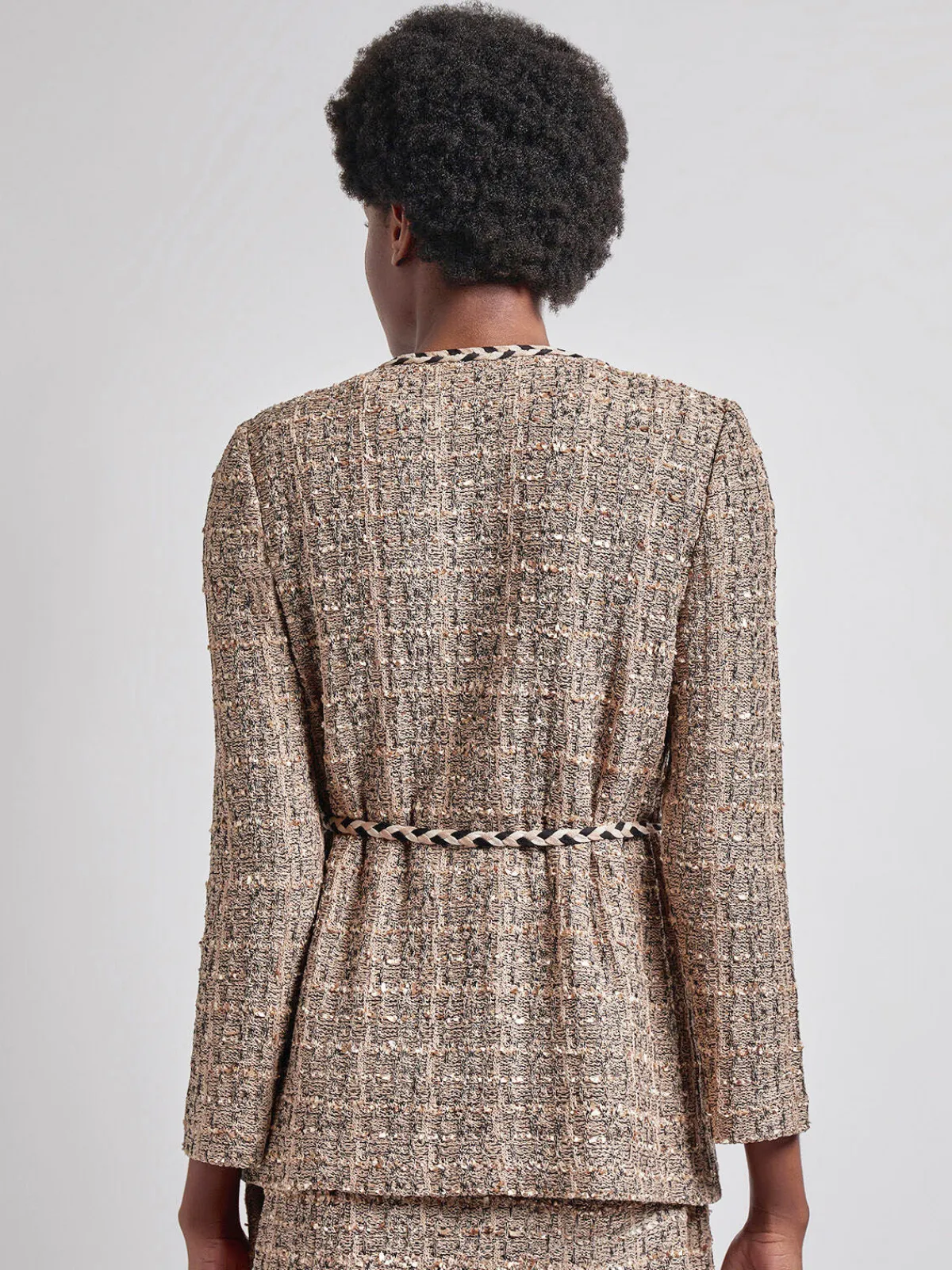 Jackets & Coats|Misook Heritage Fit Braid Trim Tweed Knit Jacket Sand/Biscotti/Black