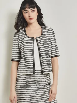 Jackets & Coats|Misook Heritage Fit Chain Trim Jacket - Recycled Knit NewIvory/Black