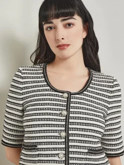 Jackets & Coats|Misook Heritage Fit Chain Trim Jacket - Recycled Knit NewIvory/Black