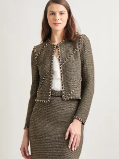 Jackets & Coats|Misook Heritage Fit Curbed Chain Trim Lurex Knit Jacket Black/Gold