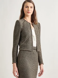 Jackets & Coats|Misook Heritage Fit Curbed Chain Trim Lurex Knit Jacket Black/Gold