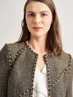 Jackets & Coats|Misook Heritage Fit Curbed Chain Trim Lurex Knit Jacket Black/Gold