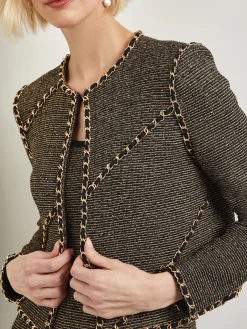 Jackets & Coats|Misook Heritage Fit Curbed Chain Trim Lurex Knit Jacket Black/Gold