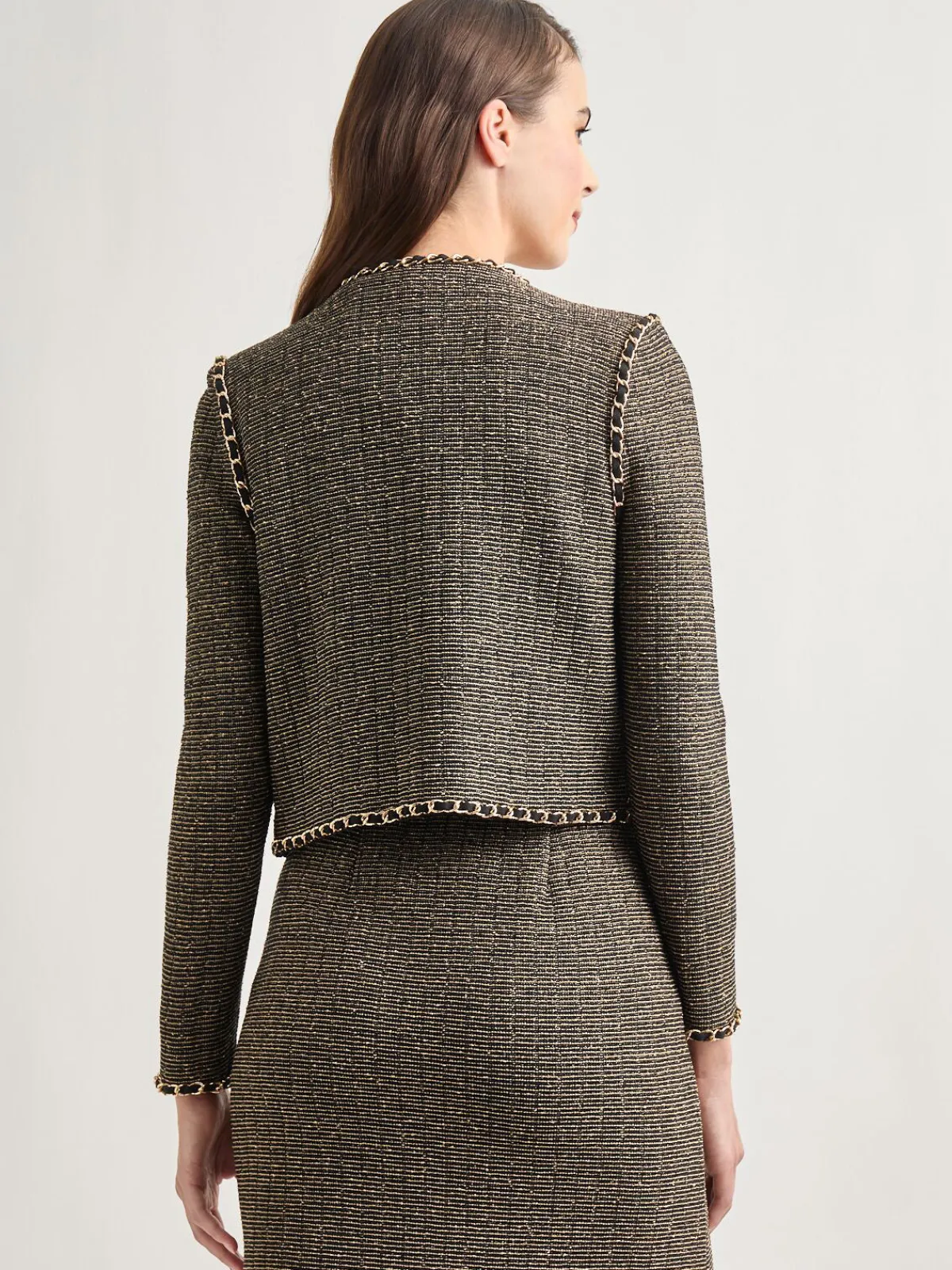 Jackets & Coats|Misook Heritage Fit Curbed Chain Trim Lurex Knit Jacket Black/Gold