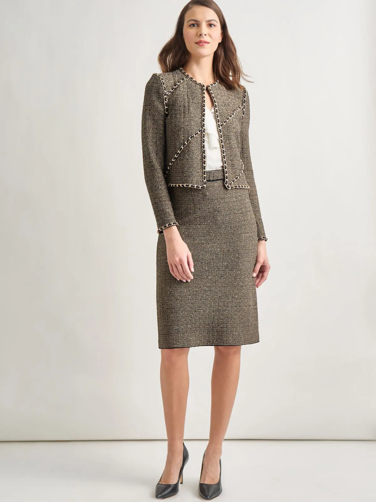 Jackets & Coats|Misook Heritage Fit Curbed Chain Trim Lurex Knit Jacket Black/Gold