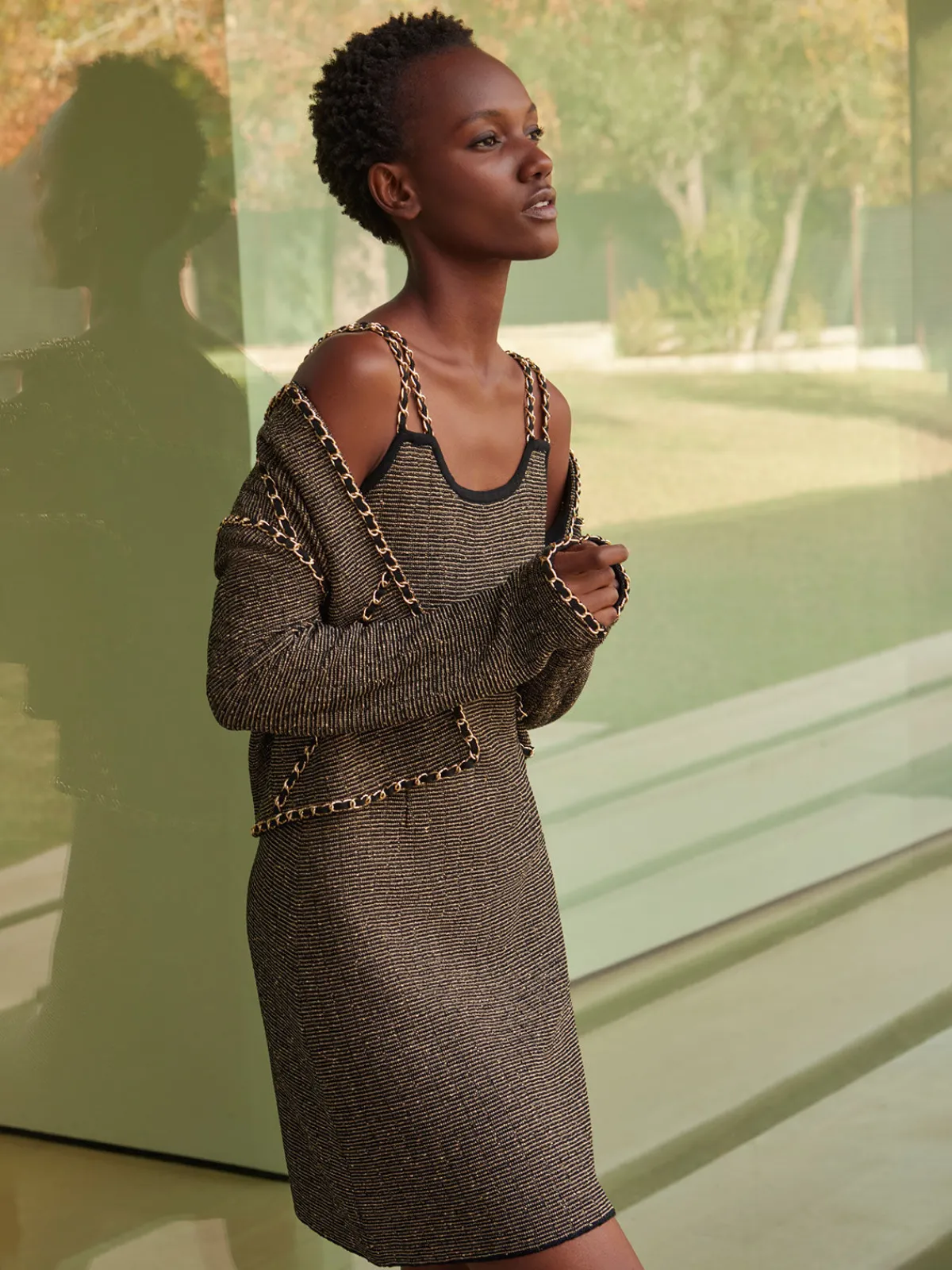 Jackets & Coats|Misook Heritage Fit Curbed Chain Trim Lurex Knit Jacket Black/Gold
