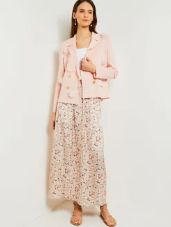 Jackets & Coats|Misook Heritage Fit Double Breasted Jacket - Floral Applique Knit PorcelainPink