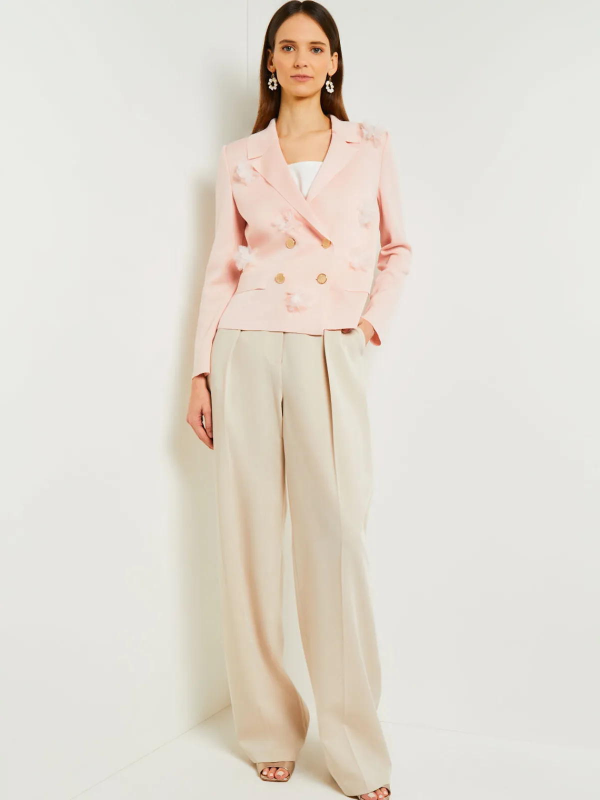 Jackets & Coats|Misook Heritage Fit Double Breasted Jacket - Floral Applique Knit PorcelainPink
