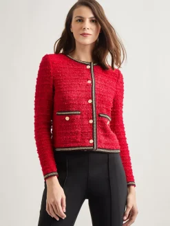 Jackets & Coats|Misook Heritage Fit Double Chain Trim Eyelash Knit Jacket Rouge