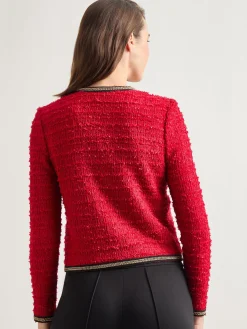 Jackets & Coats|Misook Heritage Fit Double Chain Trim Eyelash Knit Jacket Rouge