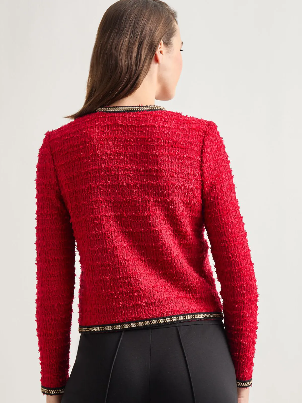 Jackets & Coats|Misook Heritage Fit Double Chain Trim Eyelash Knit Jacket Rouge