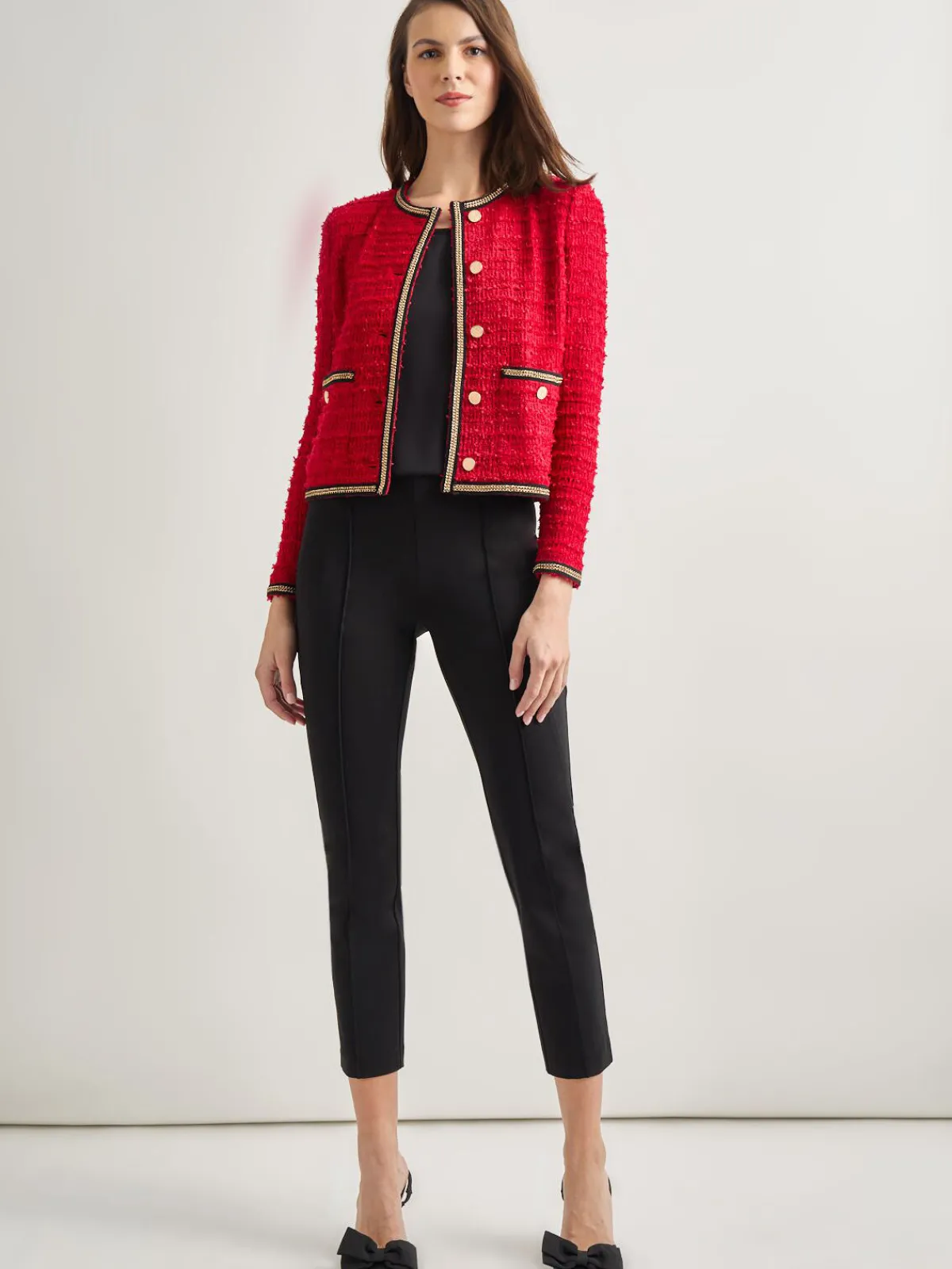 Jackets & Coats|Misook Heritage Fit Double Chain Trim Eyelash Knit Jacket Rouge