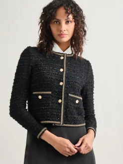 Jackets & Coats|Misook Heritage Fit Double Chain Trim Eyelash Knit Jacket Black
