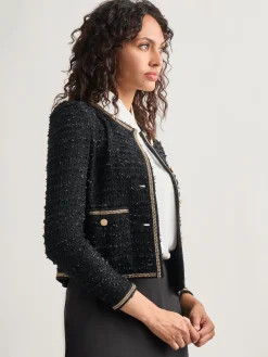 Jackets & Coats|Misook Heritage Fit Double Chain Trim Eyelash Knit Jacket Black