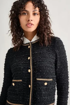 Jackets & Coats|Misook Heritage Fit Double Chain Trim Eyelash Knit Jacket Black