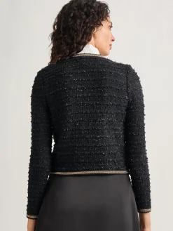 Jackets & Coats|Misook Heritage Fit Double Chain Trim Eyelash Knit Jacket Black