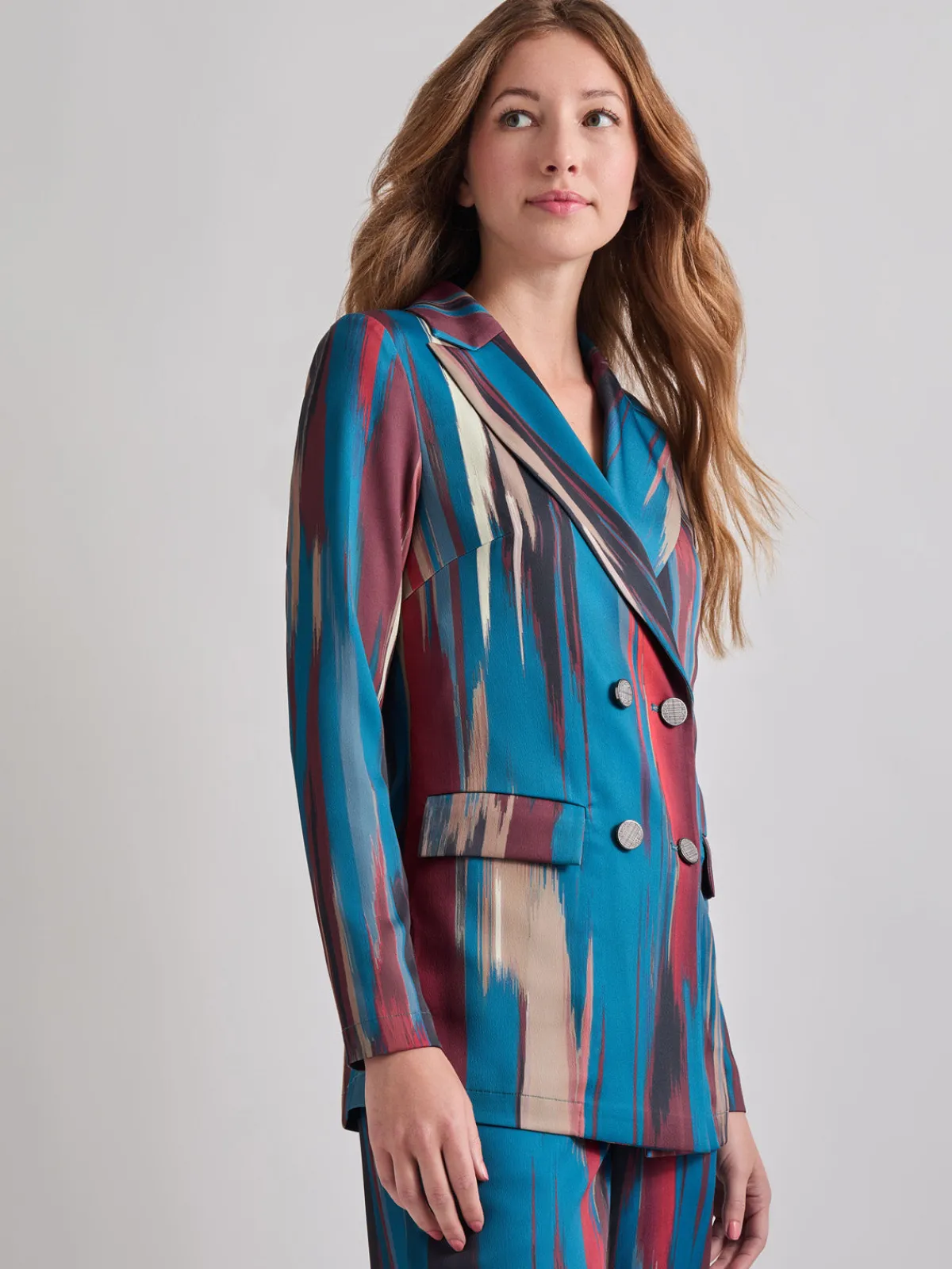 Jackets & Coats|Misook Heritage Fit Double-Breasted Brushstroke Woven Blazer TidalTeal/Macchiato/Mahogany/Rouge/NewIvory/Black