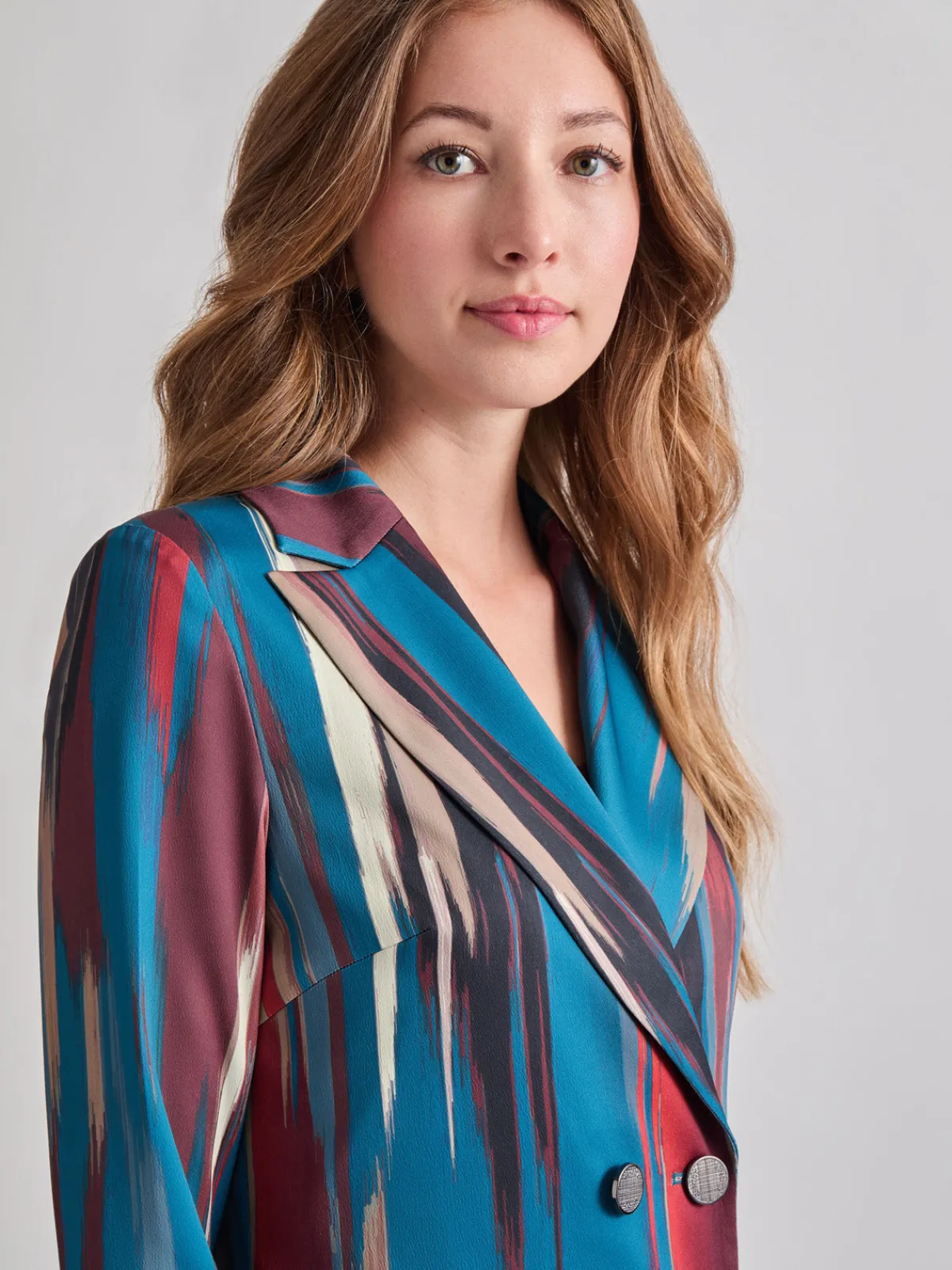 Jackets & Coats|Misook Heritage Fit Double-Breasted Brushstroke Woven Blazer TidalTeal/Macchiato/Mahogany/Rouge/NewIvory/Black