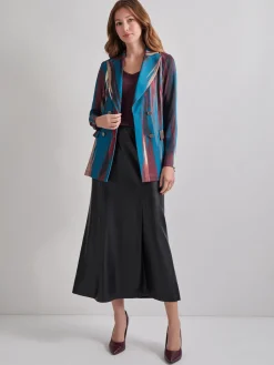 Jackets & Coats|Misook Heritage Fit Double-Breasted Brushstroke Woven Blazer TidalTeal/Macchiato/Mahogany/Rouge/NewIvory/Black