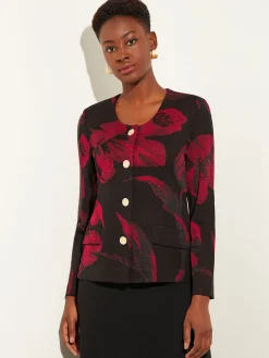 Jackets & Coats|Misook Heritage Fit Floral Button-Front Knit Jacket Rouge/Black