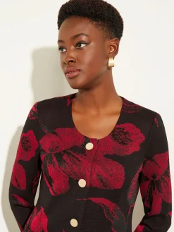 Jackets & Coats|Misook Heritage Fit Floral Button-Front Knit Jacket Rouge/Black