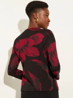 Jackets & Coats|Misook Heritage Fit Floral Button-Front Knit Jacket Rouge/Black
