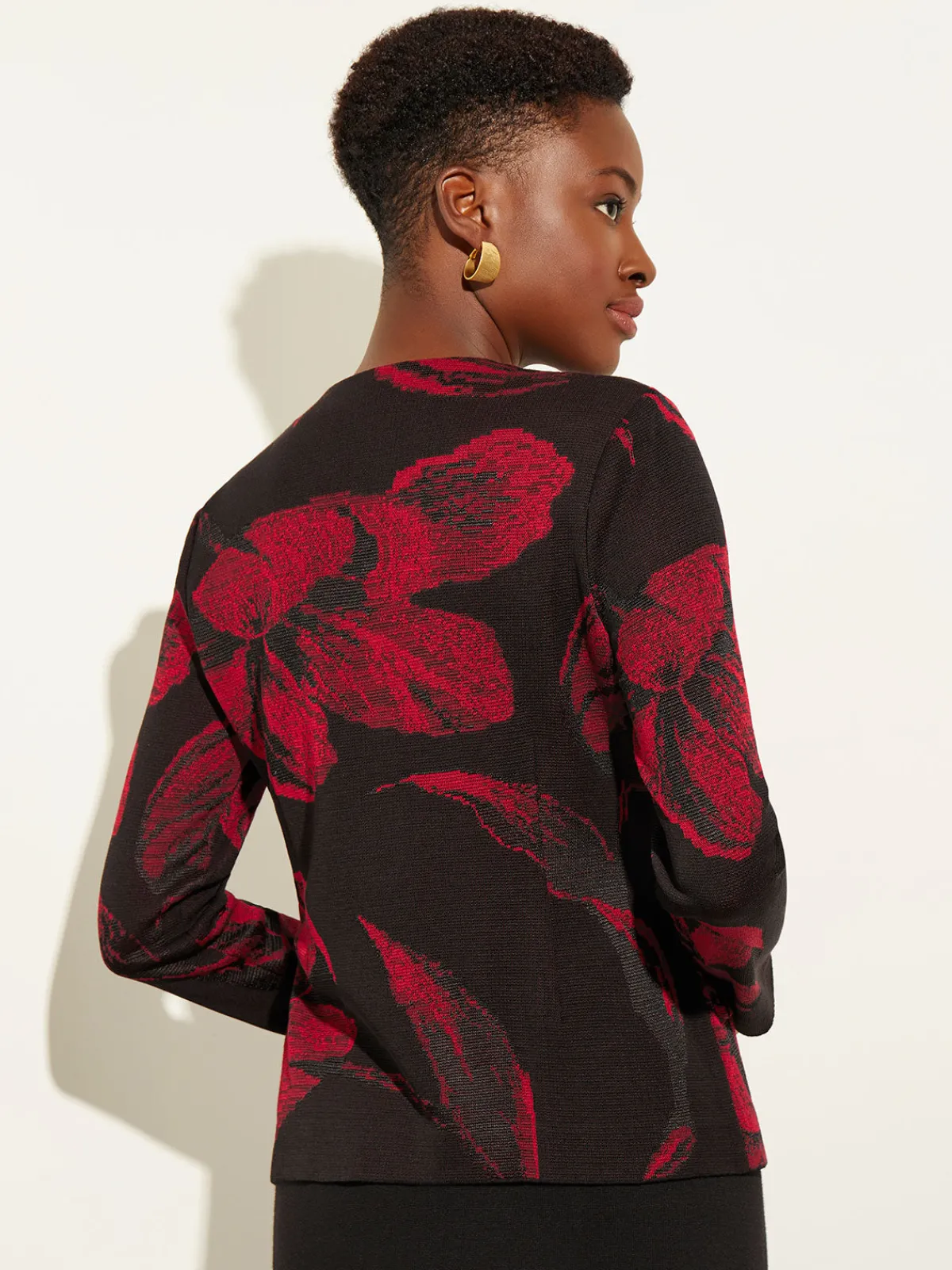 Jackets & Coats|Misook Heritage Fit Floral Button-Front Knit Jacket Rouge/Black