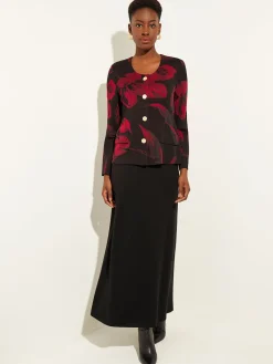 Jackets & Coats|Misook Heritage Fit Floral Button-Front Knit Jacket Rouge/Black