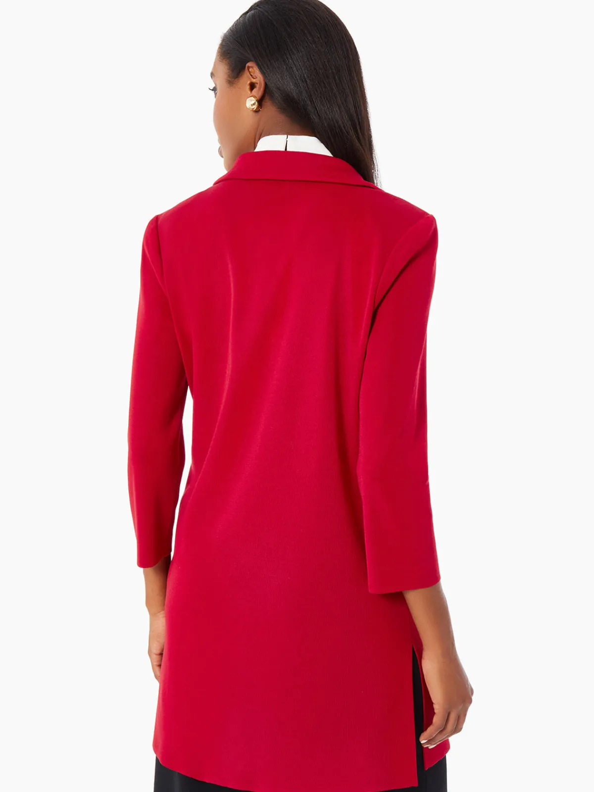 Jackets & Coats|Misook Heritage Fit Floral Embroidery Long Knit Jacket Rouge/Black
