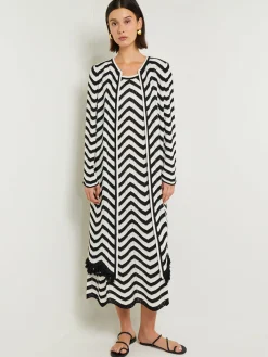Jackets & Coats|Misook Heritage Fit Jacket - Chevron Fringe Trim Intarsia Knit Black/White