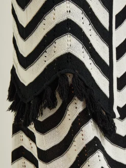 Jackets & Coats|Misook Heritage Fit Jacket - Chevron Fringe Trim Intarsia Knit Black/White