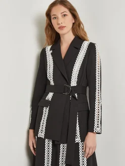 Jackets & Coats|Misook Heritage Fit Jacket - Eyelet Trim Woven Twill Black/White