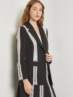 Jackets & Coats|Misook Heritage Fit Jacket - Eyelet Trim Woven Twill Black/White