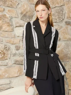 Jackets & Coats|Misook Heritage Fit Jacket - Eyelet Trim Woven Twill Black/White